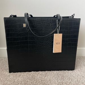 Béis - The Large Work Tote in Black Croc